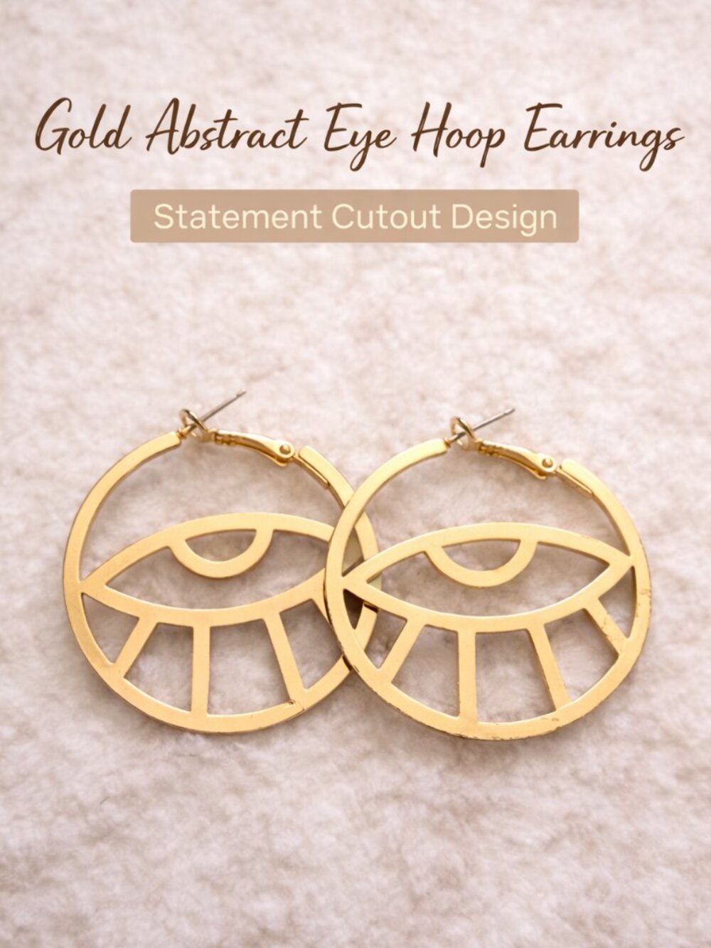 Gold Abstract Eye Hoop Earrings | Statement Cutout Design | Trendy Boho Minimal - Picture 1 of 3